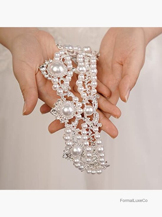 Pearl Rhinestone Tiara Crown for Wedding Birthday Bride Prom main image 4